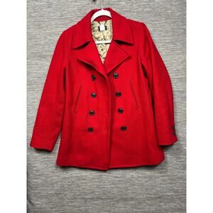 Vintage J Crew Coat Womens Small Red Wool Pea Coat Thinsulate Button Lined